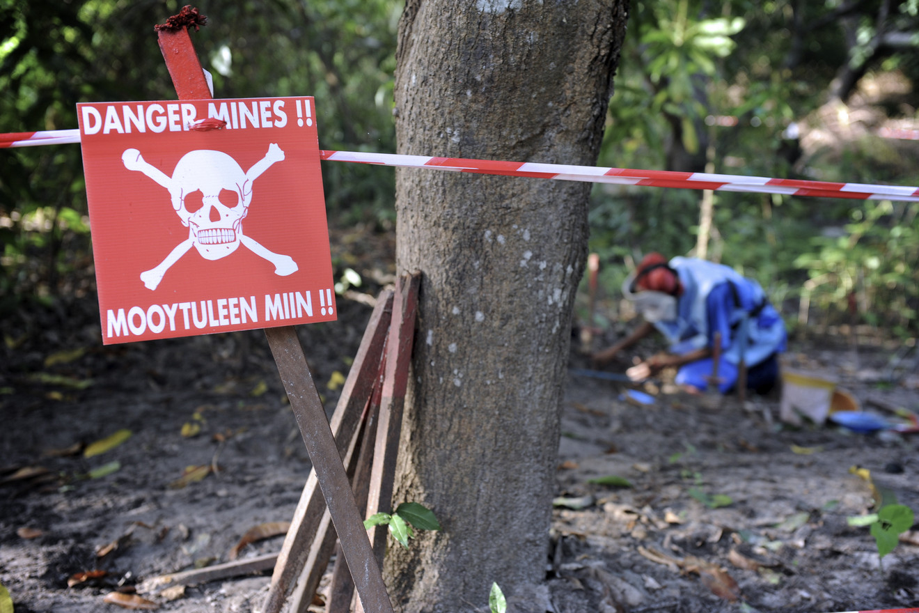 Minenwarnschild in einem Wald